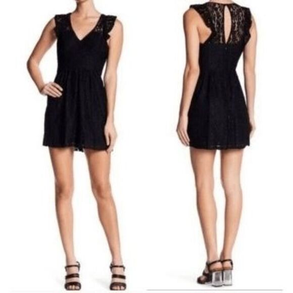 BCBGeneration Black Lace Overlay Open Back Mini Dress - Picture 1 of 11